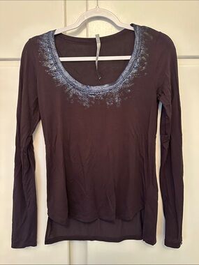 LIKE NEW Cop.Copine Long Sleeve Purple Tshirt With Shimmer Neckline Detail